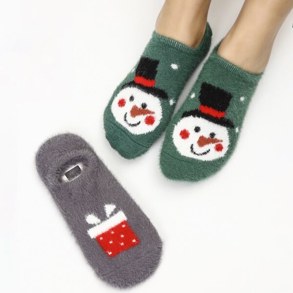 

2pairs Christmas Cartoon Graphic Short Socks, Multicolor