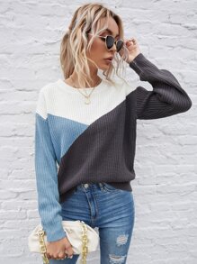 SHEIN LUNE Color Block Drop Shoulder Sweater - Multicolor - View 1