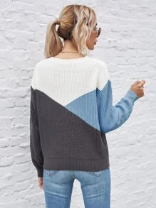 SHEIN LUNE Color Block Drop Shoulder Sweater - Multicolor - View 2