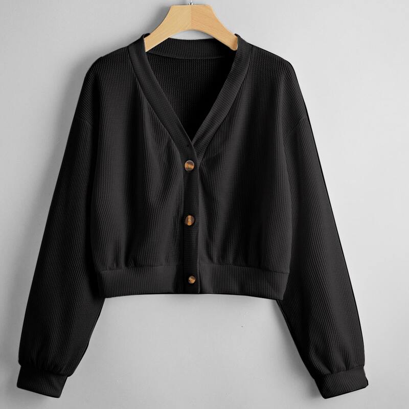 

Solid Button Front Cardigan, Black