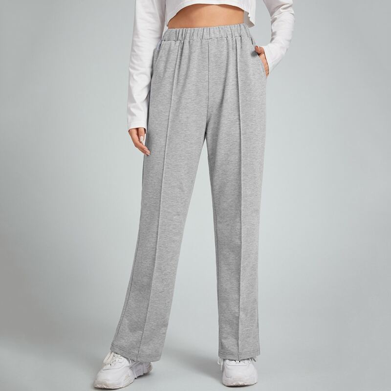 

Straight Leg Solid Pants, Light grey