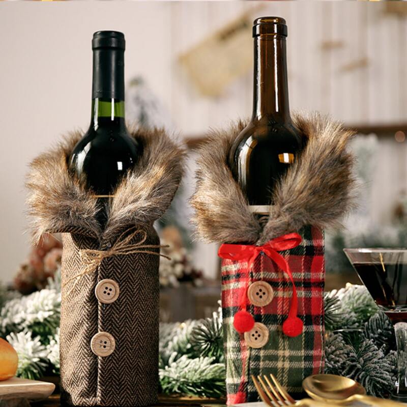 

1pc Plaid Button Decor Wine Bottle Cover, Multicolor