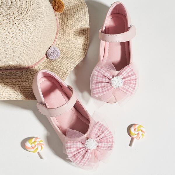 

Toddler Girls Gingham Bow Decor Flats, Pink