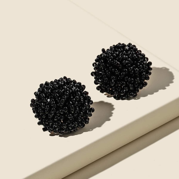 

Beaded Round Design Stud Earrings, Black