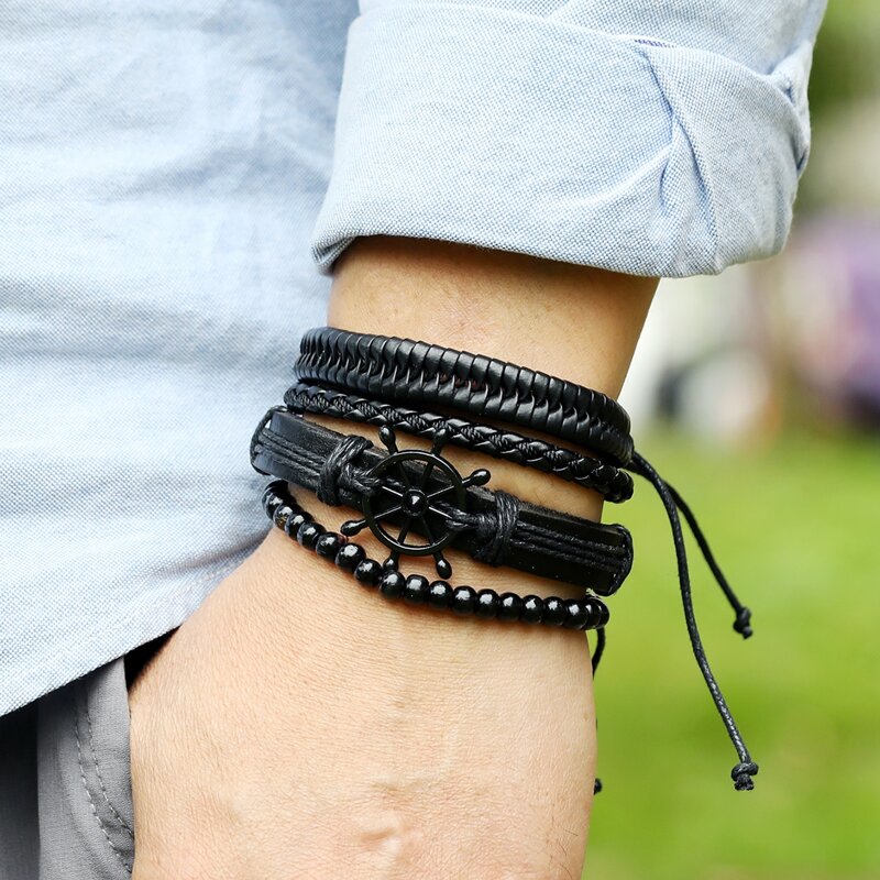 

4pcs Guys Rudder Decor Bracelet, Black