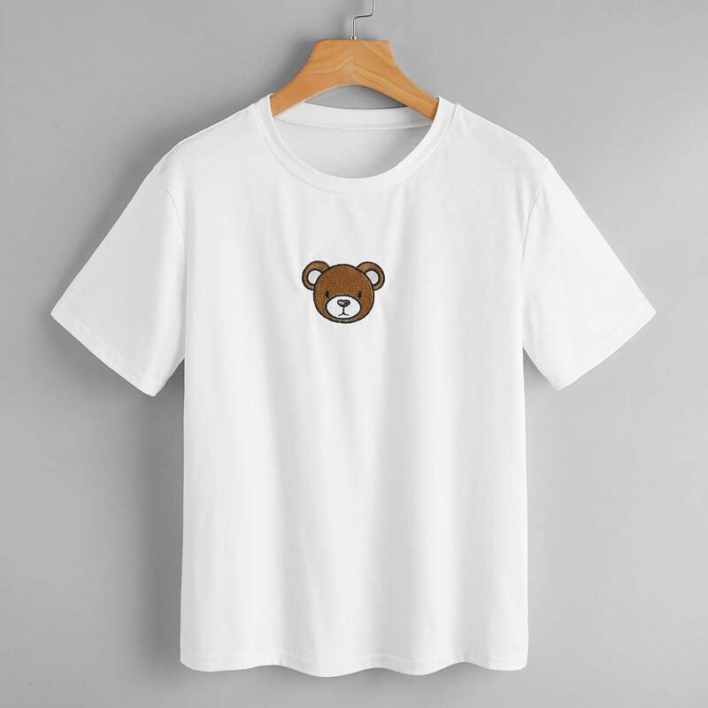 

Bear Embroidery Tee, White