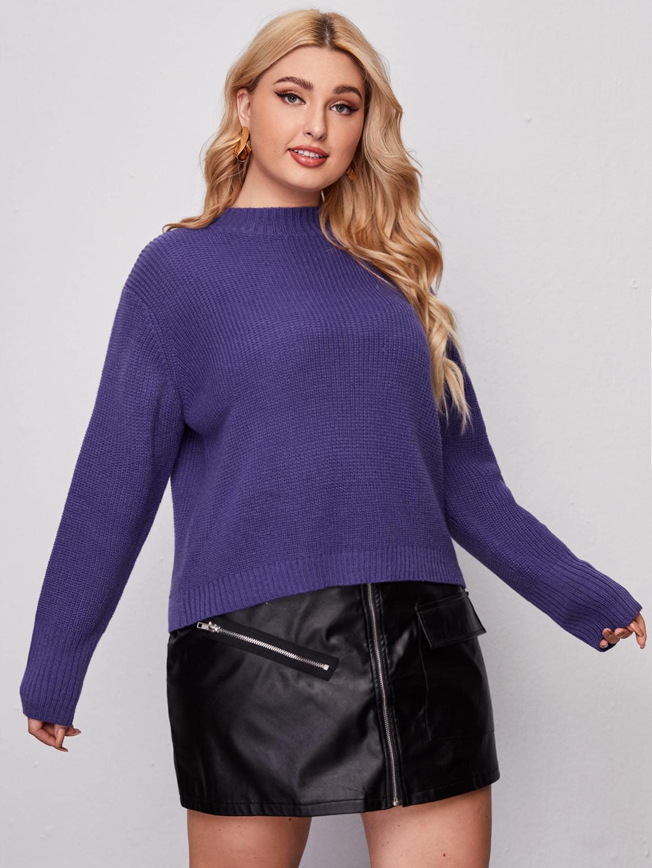Plus Drop Shoulder Ribbed Knit Sweater thumbnail
