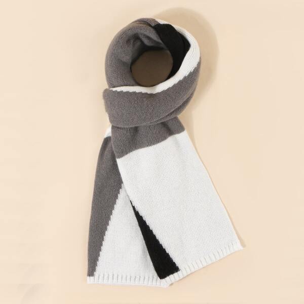 

Men Color Block Scarf, Black and white