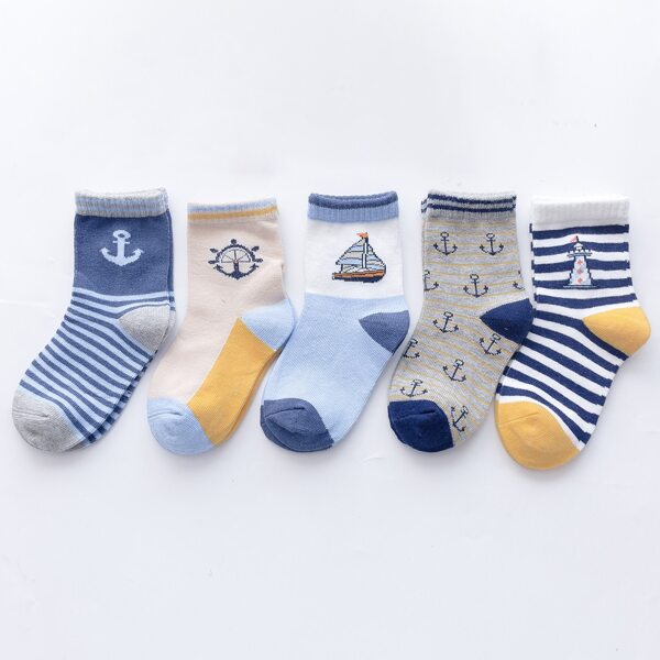 

5pairs Baby Anchor Pattern Socks, Multicolor