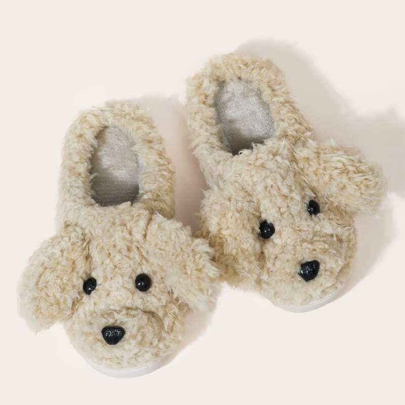 

Cartoon Design Fluffy Slippers, Beige
