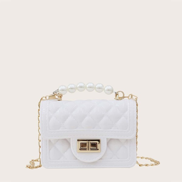 

Girls Turn-lock Quilted Satchel Bag, White