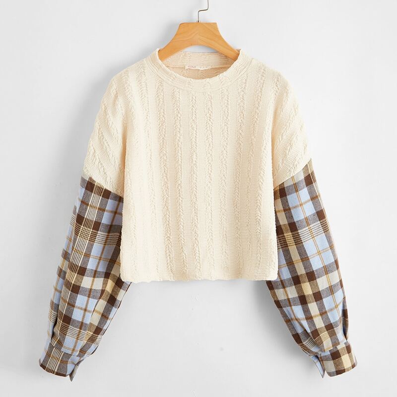 

Contrast Plaid Drop Shoulder Sweater, Multicolor