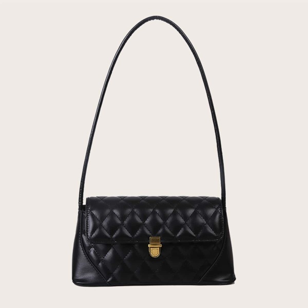 

Push Lock Quilted Shoulder Bag, Black