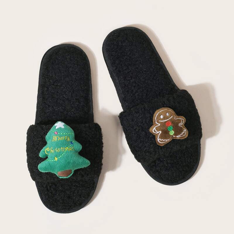 

Christmas Decor Fluffy Slippers, Black