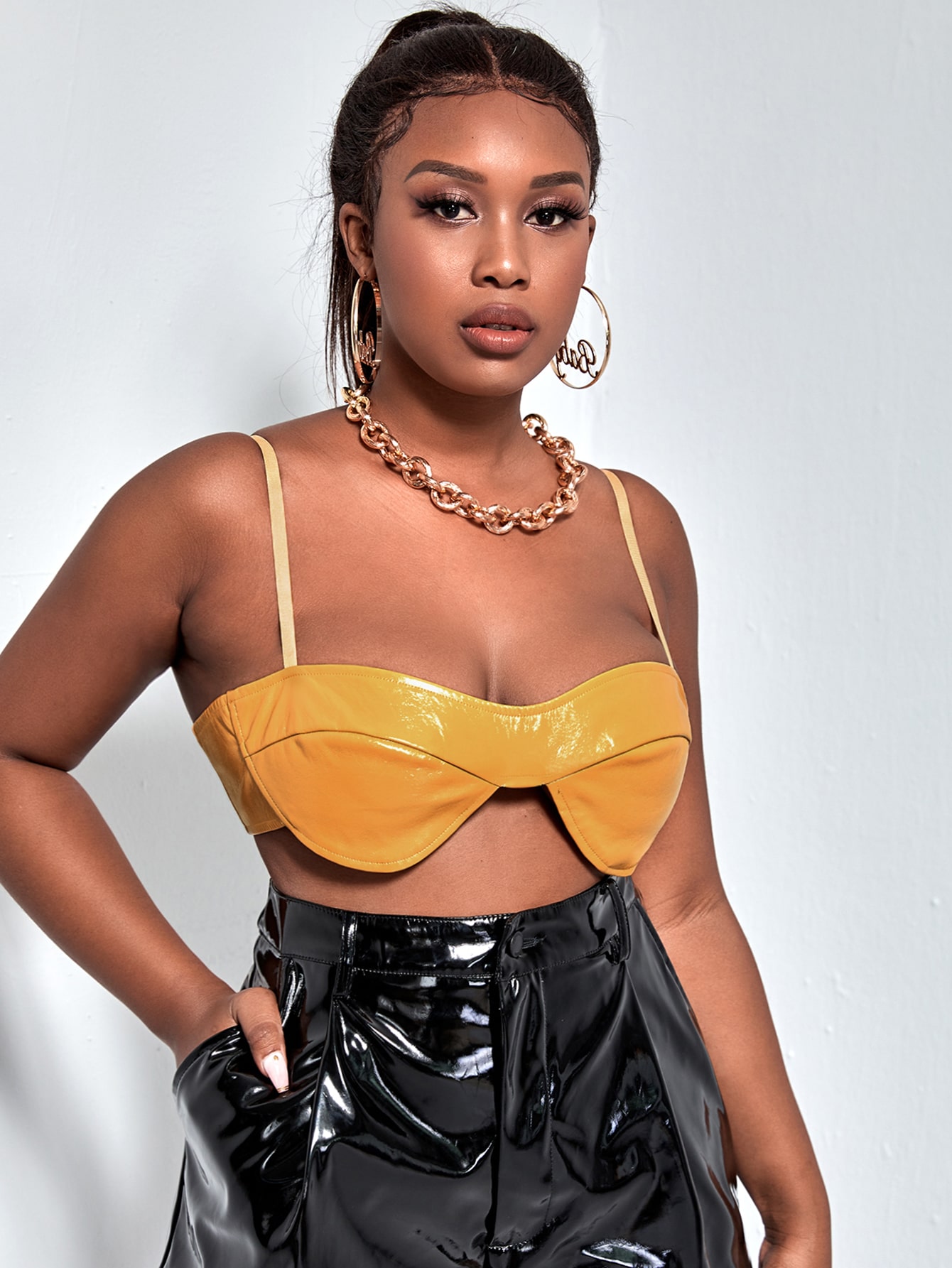 Plus PU Leather Bustier Crop Cami Top thumbnail
