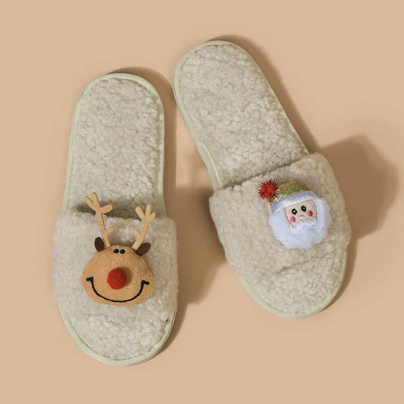 

Christmas Decor Fluffy Slippers, Beige