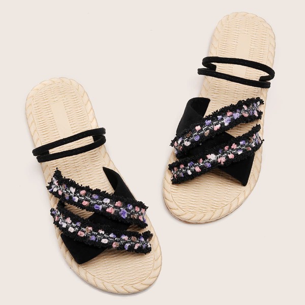 

Cross Strap Slingback Slides, Black