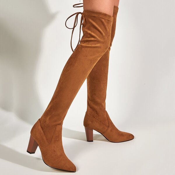 

Tie Back Suede Over The Knee Boots, Brown