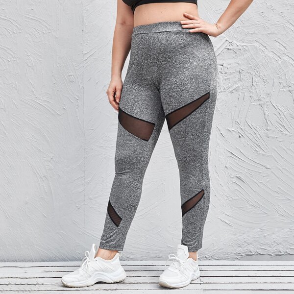 

Plus Space Dye Mesh Panel Leggings, Grey