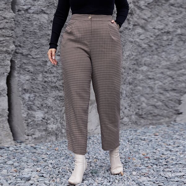 

Plus Slant Pocket Plaid Pants, Multicolor