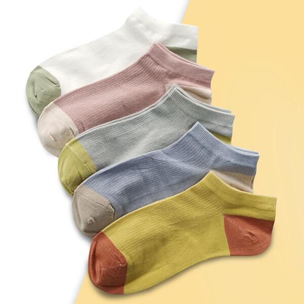 

5pairs Color Block Socks, Multicolor