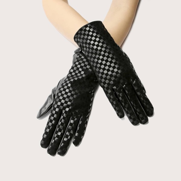 

Plaid Pattern Gloves, Black