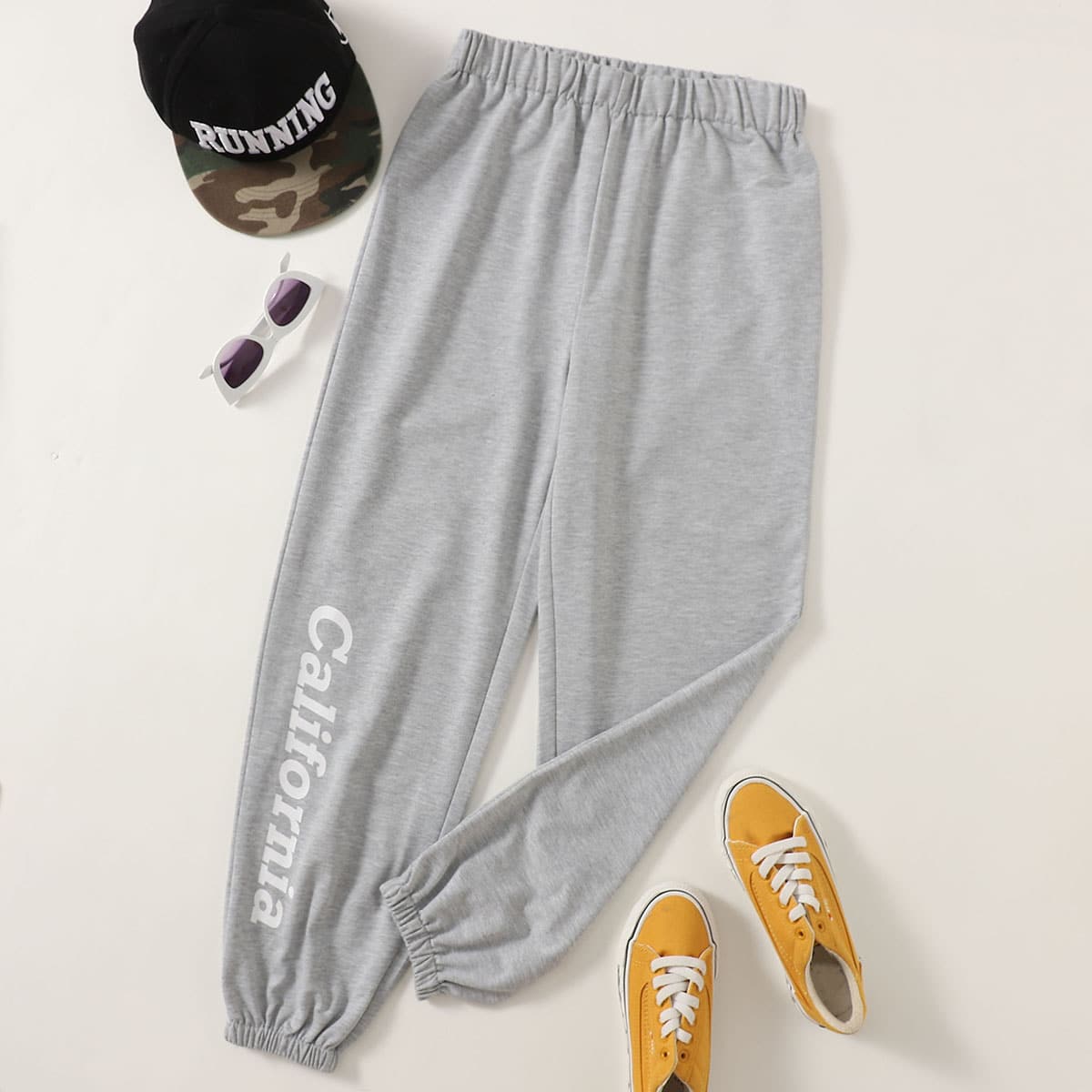 

Letter Elastic Waist Sweatpants, Light grey
