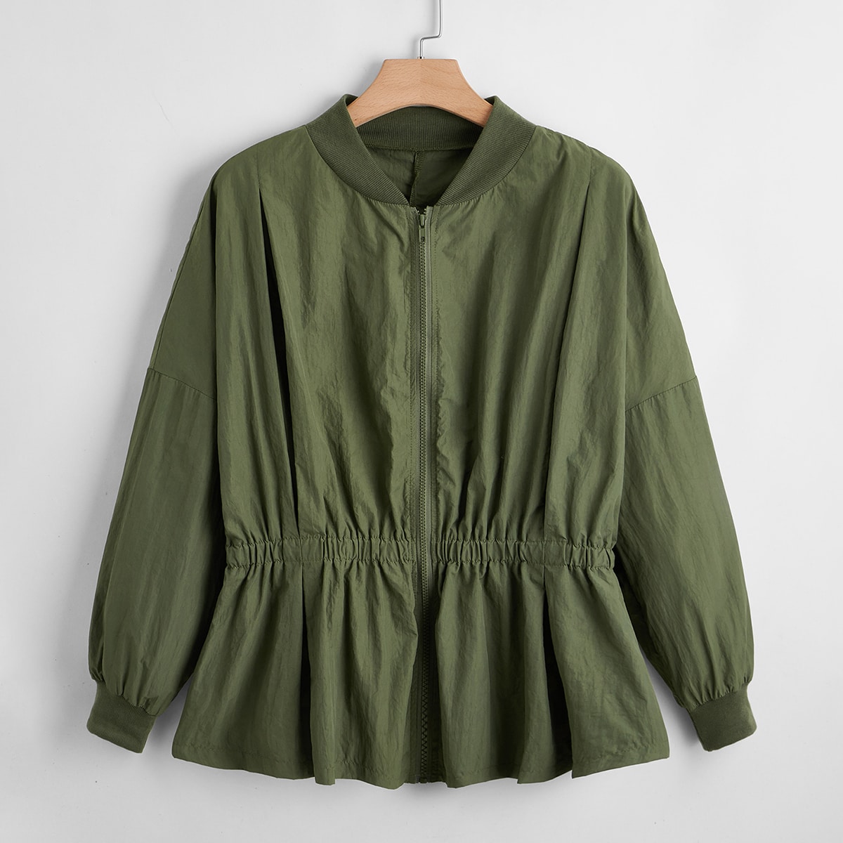 Image of Plus Ruffle Hem Zip Up Windbreaker Jacket