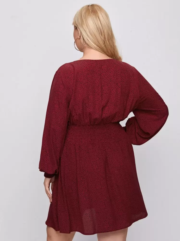 SHEIN Unity A-Linie Kleid mit Muster und geraffter Taille - Bordeaux - Übersicht 2