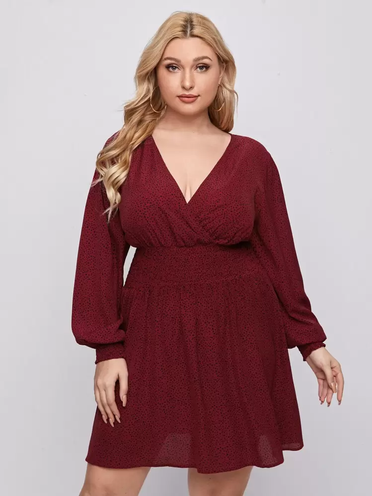 SHEIN Unity A-Linie Kleid mit Muster und geraffter Taille - Bordeaux - Übersicht 5