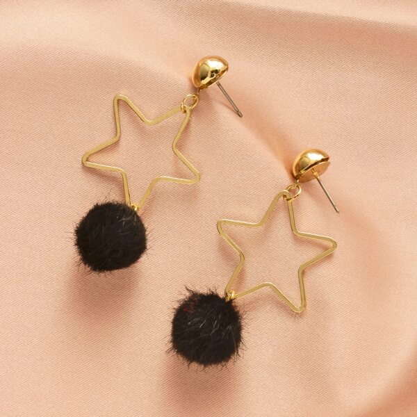 

Star Pom Pom Drop Earrings, Black