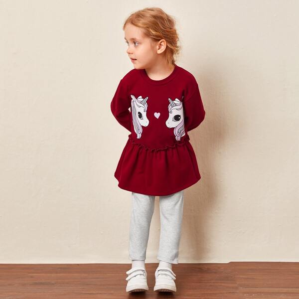 

Toddler Girls Unicorn & Heart Print Ruffle Hem Sweatshirt & Pants, Multicolor
