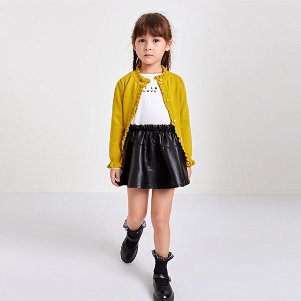 

Toddler Girls Flounce Sleeve Frill Trim Cardigan, Mustard yellow