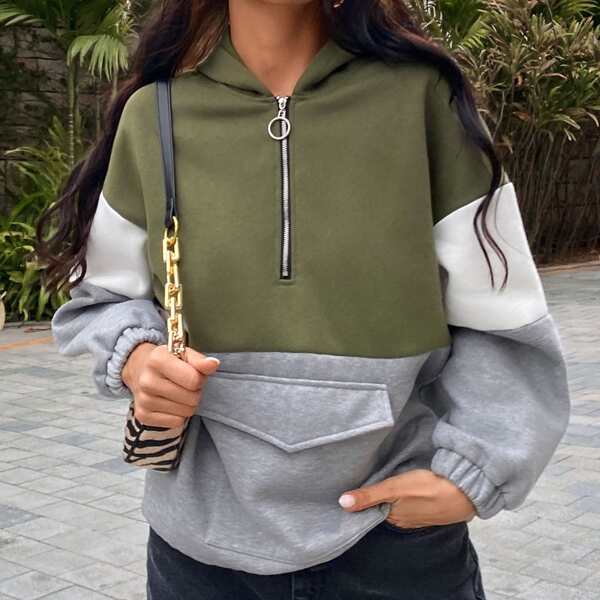 

Two Tone Half Zip Hoodie, Multicolor