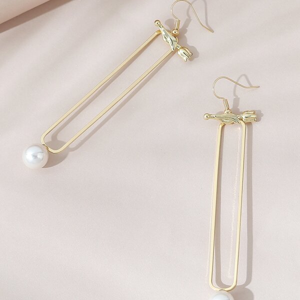 

Faux Pearl Drop Earrings, Gold
