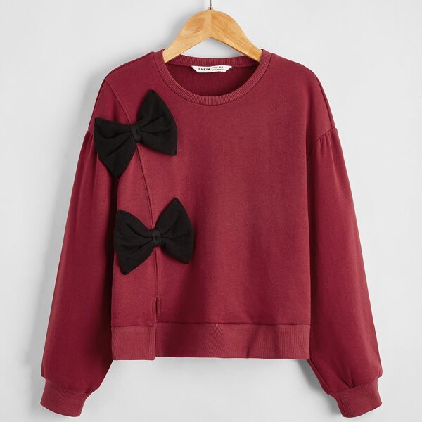 

Girls Drop Shoulder Bow Front Pullover, Burgundy