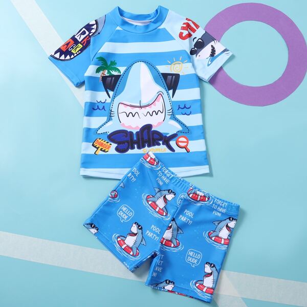 

Toddler Boys Shark & Letter Graphic Swimsuit, Blue