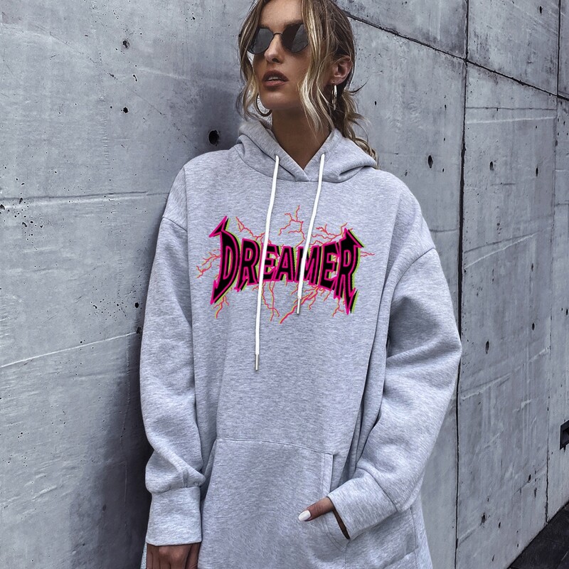 

Letter Graphic Kangaroo Pocket Oversized Hoodie, Light grey