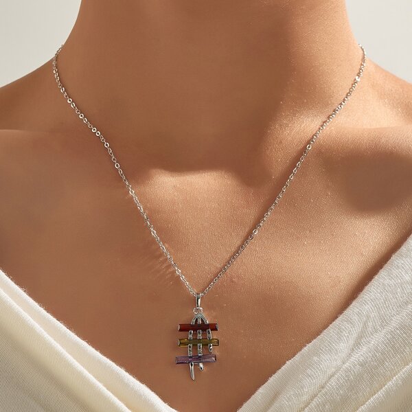 

Rhinestone Charm Necklace, Silver