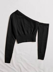 SHEIN Unity Áo len màu trơn Giải trí - màu đen - Xem 2