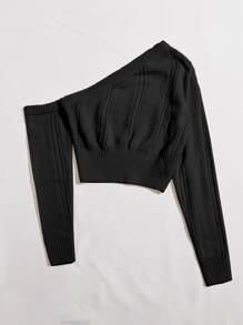 SHEIN Unity Áo len màu trơn Giải trí - màu đen - Xem 3