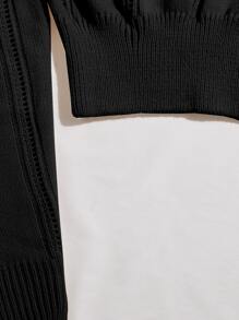 SHEIN Unity Áo len màu trơn Giải trí - màu đen - Xem 4