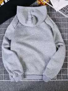 SHEIN LUNE Heart Print Kangaroo Pocket Drawstring Hoodie - Grey - View 2