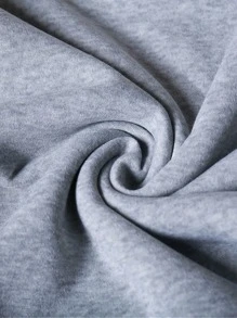 SHEIN LUNE Heart Print Kangaroo Pocket Drawstring Hoodie - Grey - View 5