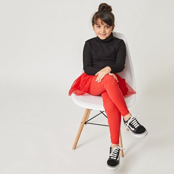 

Girls High Neck Solid Tee, Black