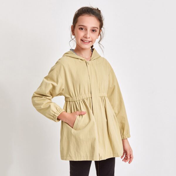 

Girls Zip Up Hooded Coat, Khaki