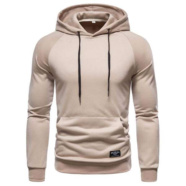 

Men Kangaroo Pocket Patched Drawstring Hoodie, Khaki