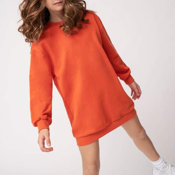 

Girls Solid Sweatshirt Dress, Burnt orange