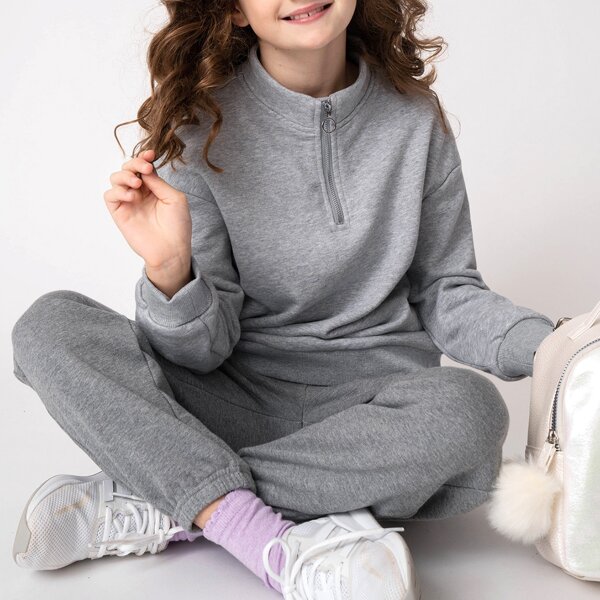 

Girls Zip Half Placket Sweatshirt, Grey