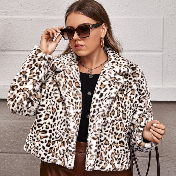 

Plus Open Front Leopard Teddy Jacket, Multicolor